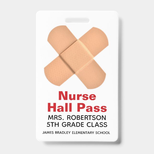 Bandaids School Nurse Hall Pass Badge (Front)
