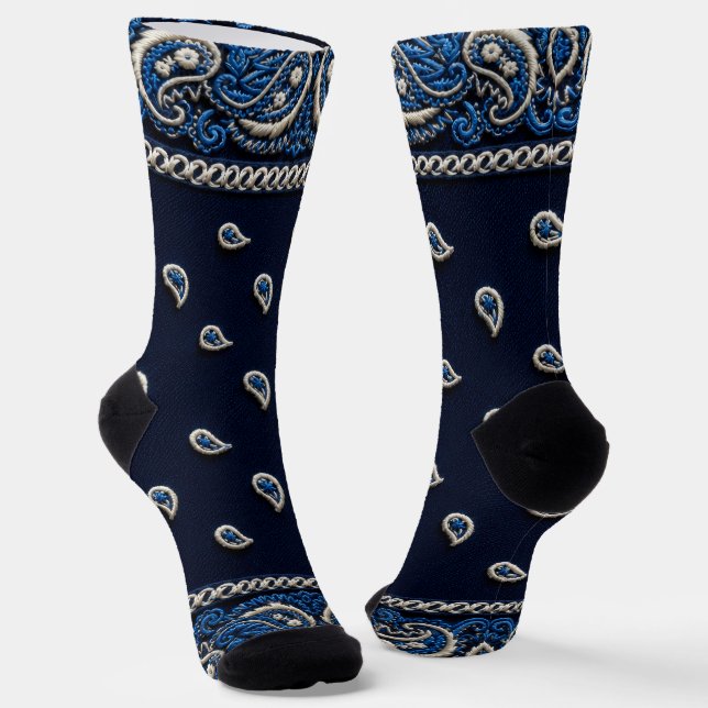 Bandana 2 Tone Blue Socks (Angled)