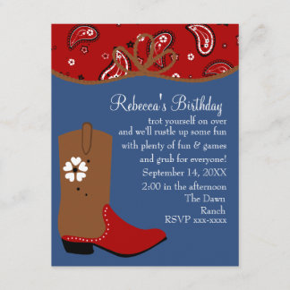 Bandana and Lasso Cowgirl Birthday Invitation