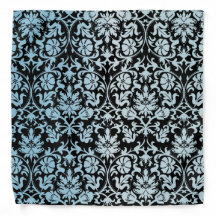 Aqua Blue Floral Damask sur Black