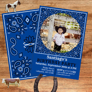 Bandana Bleu Cowboy Photo Invitation Anniversaire