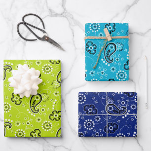 Bandana Blue Green Mod Adventure Boys Fun Wrapping Paper Sheet