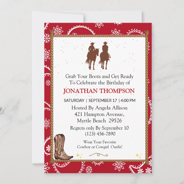 Bandana Cowboy  Birthday Invitations (Front)