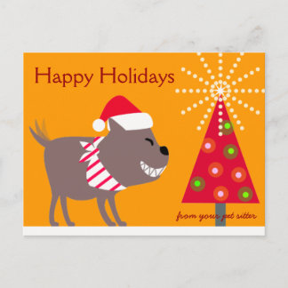 Bandana Dog & Christmas tree-orange Holiday Postcard