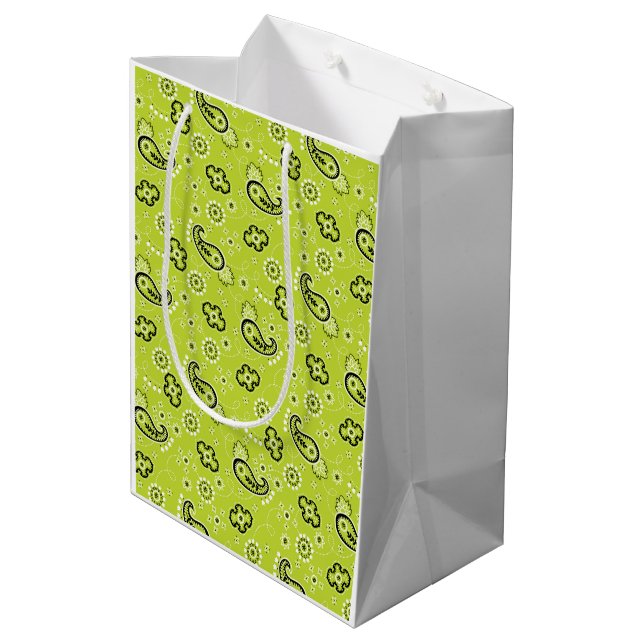Bandana Lime Green Pattern Modern Retro Preppy Fun Medium Gift Bag (Back Angled)
