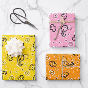 Bandana Orange Yellow Pink Modern Girls Adventure Wrapping Paper Sheet