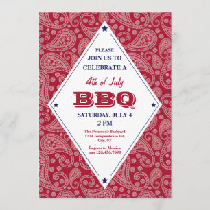Bandana Pattern 4th of July BBQ Invitation