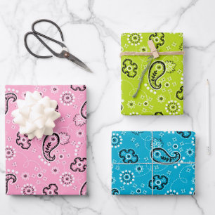 Bandana Pink Blue Green Modern Baby Fun Wrapping Paper Sheet