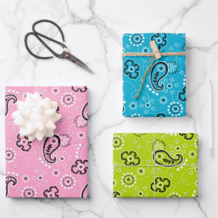 Bandana Pink Green Blue Classic Pattern Retro Baby Wrapping Paper Sheet