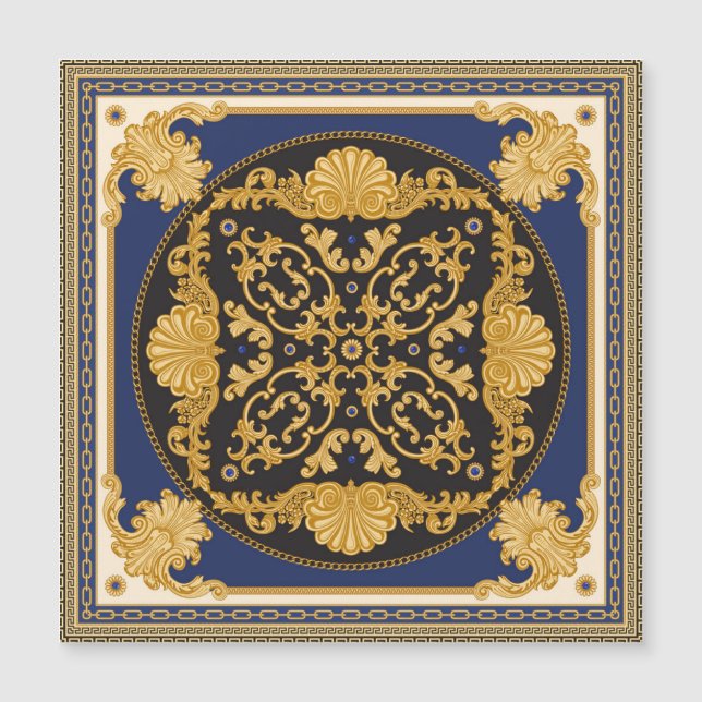 Bandana Print: Black Blue Gold. (Front)
