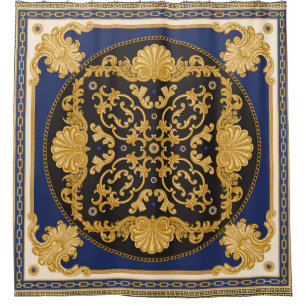 Bandana Print: Black Blue Gold.