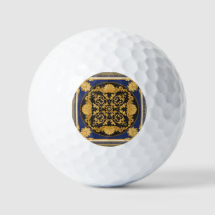 Bandana Print: Black Blue Gold. Golf Balls