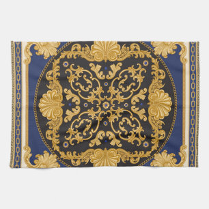 Bandana Print: Black Blue Gold. Kitchen Towel