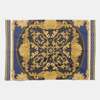 Bandana Print: Black Blue Gold. Kitchen Towel