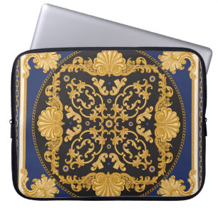 Bandana Print: Black Blue Gold. Laptop Sleeve