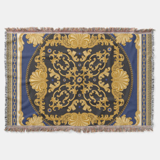 Bandana Print: Black Blue Gold. Throw Blanket