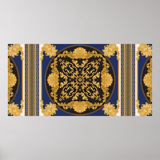 Bandana print on black and blue background, Gold c (Front)