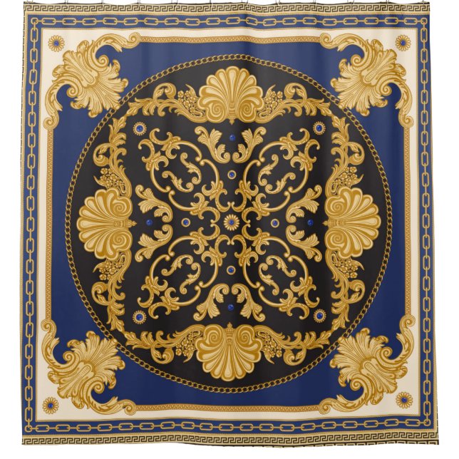 Bandana print on black and blue background, Gold c (Front)