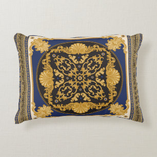 Bandana print on black and blue background, Gold c Accent Pillow