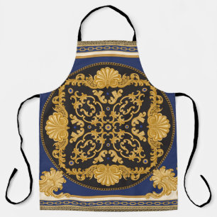 Bandana print on black and blue background, Gold c Apron