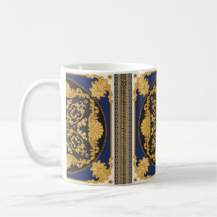Bandana print on black and blue background, Gold c Coffee Mug