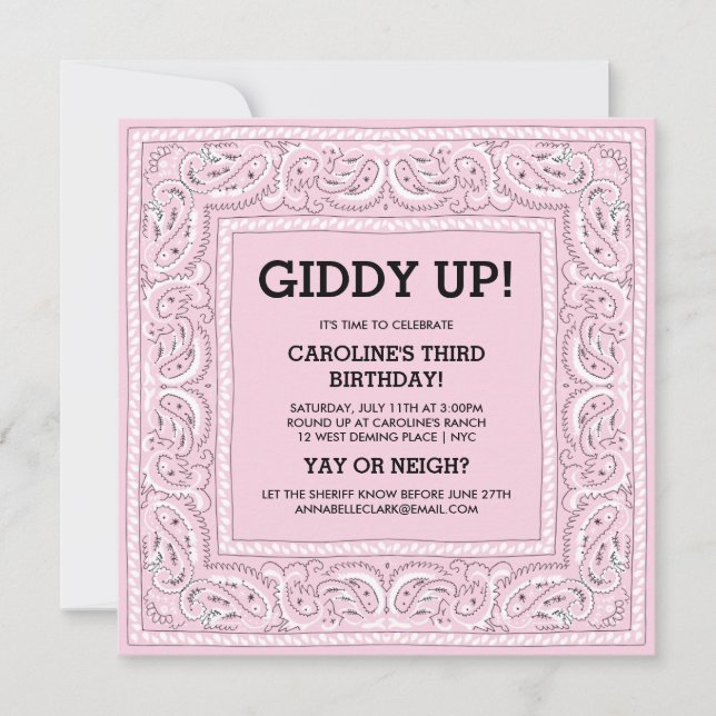 Bandana rose | Invitation d'anniversaire (Devant)