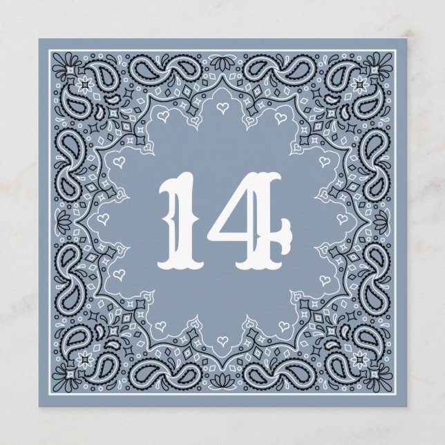Bandana Square Wedding Table Number Dusty Blue (Front)