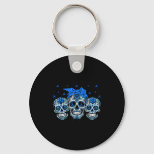 Bandana Sugar Skull Blue Ribbon Diabetes Awareness Keychain