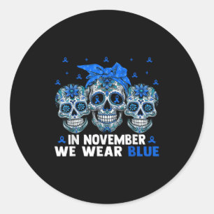 Bandana Sugar Skull In November We Wear Ribbon Blu Classic Round Sticker