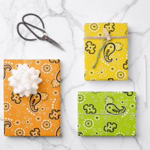 Bandana Yellow Orange Green Modern Classic Fun Wrapping Paper Sheet