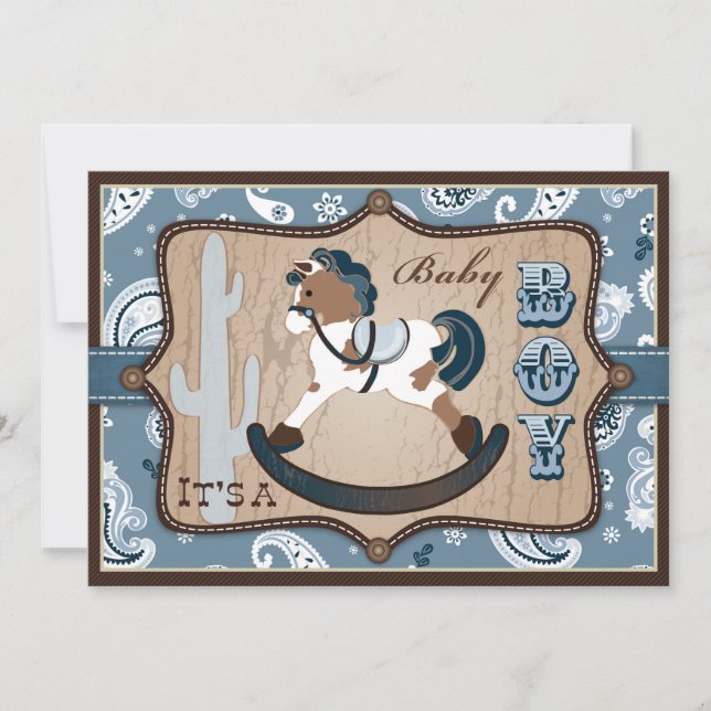 Bandanna Print & Rocking Horse Cowboy Baby Shower Invitation (Front)