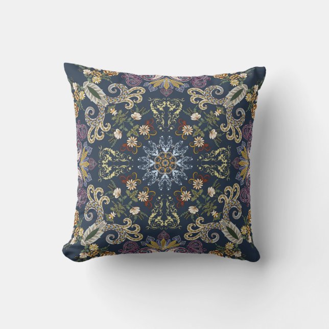 Bandanna with colourful paisley seamless pattern throw pillow (Front)