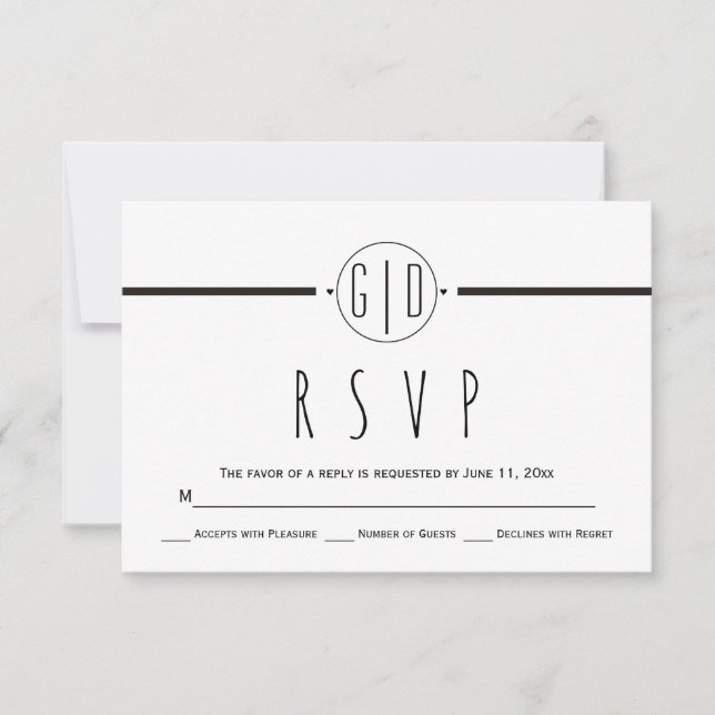 Bande blanche noire et mariage monogramme RSVP (Devant)