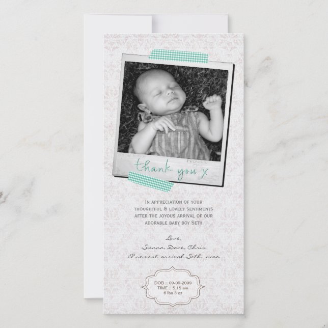 Bande bleue de Washi de bébé de note de Merci (Devant)