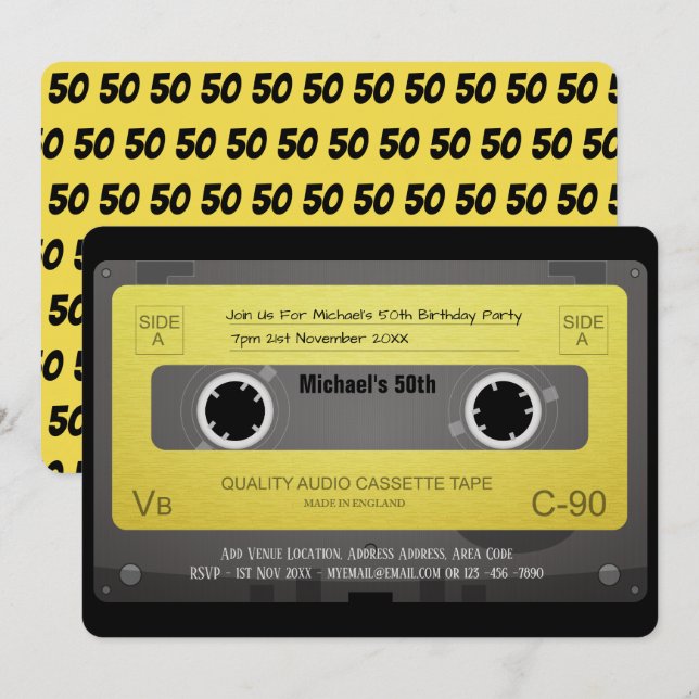 Bande Cassette RETRO Invitation 50ème 60ème 70ème  (Devant / Derrière)