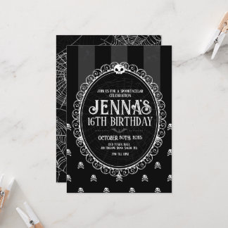 Bande de crâne noir et blanc Invitation d'annivers