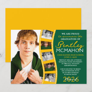 Bande de film verte et dorée Faire-part graduée