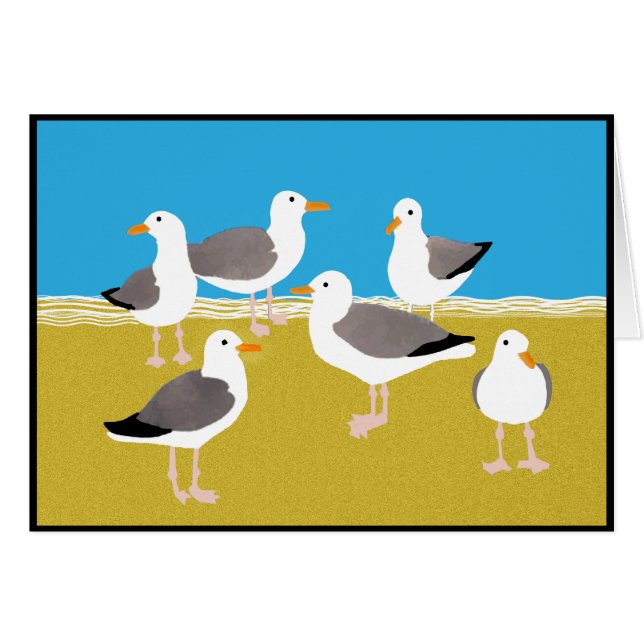 Bande des mouettes au bord d'océan (Devant horizontal)