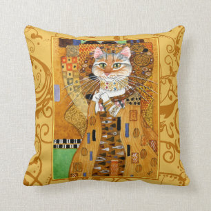 Bande dessinée du chat Klimt coussin or