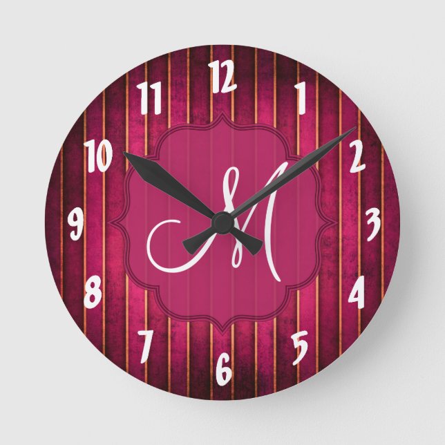Bande dorée framboise moderne Hot rose Horloge mur (Recto)