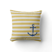 Bande jaune Coussin nautique avec Ancre bleue