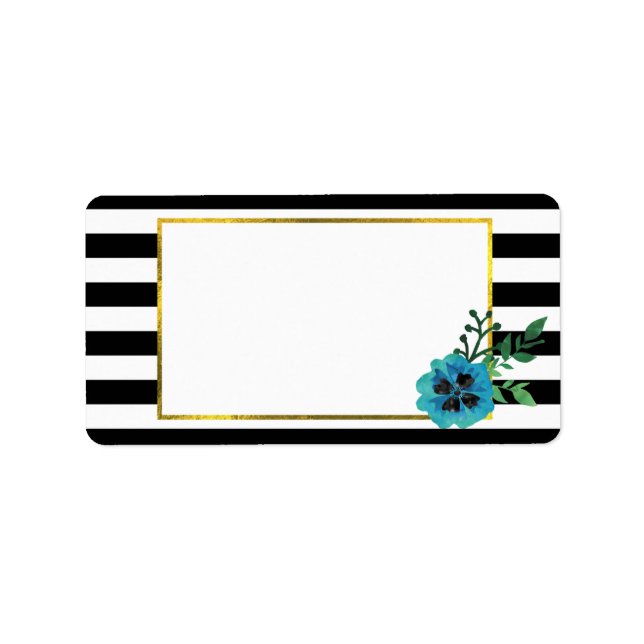 Bande noire et Étiquettes de adresse floraux bleus (Devant)