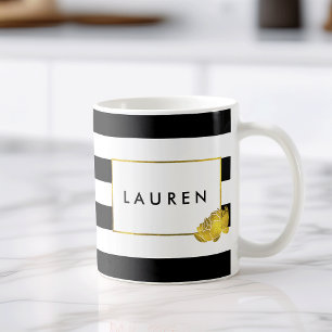 Bande noire et pivoine d'or Mug personnalisée