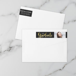 Bande Pour Adresse De Retour 2024 Graduate Gold Graduation Photo Retourner l'ad
