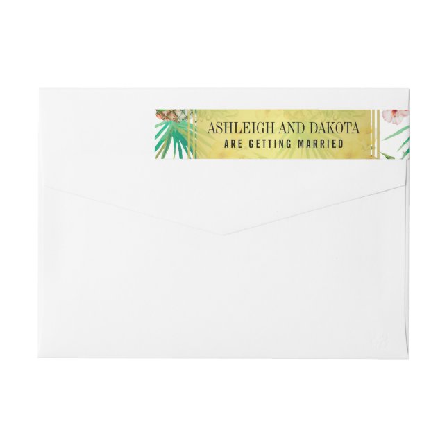 Bande Pour Adresse De Retour Ananas tropical et Hibiscus Destination Mariage (Dos)