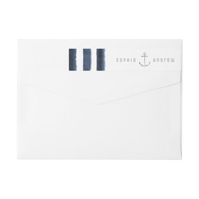 Bande Pour Adresse De Retour Aquarelle marine rayures marine mariage plage naut (Dos)