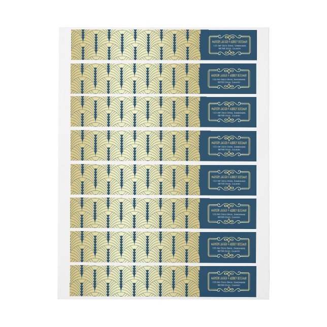 Bande Pour Adresse De Retour Art Déco Mariage Gold Blue Elegant Gatsby (Feuille)