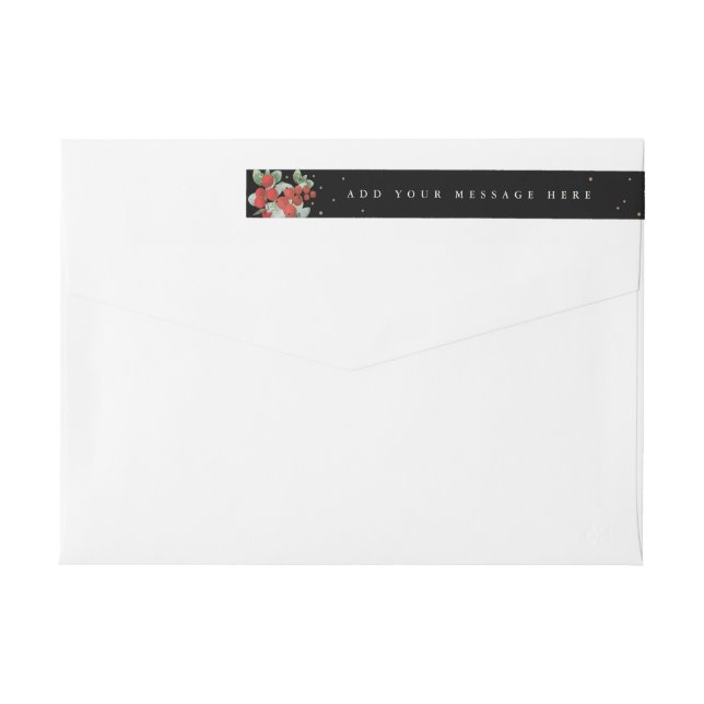 Bande Pour Adresse De Retour Black Red Berries + Eucalyptus Christmas Skinny (Dos)