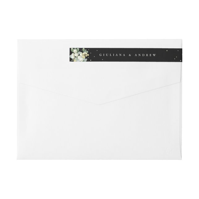 Bande Pour Adresse De Retour Black Snowberry+Eucalyptus Mariage Skinny (Dos)