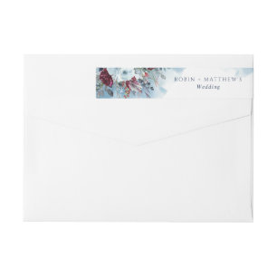 Bande Pour Adresse De Retour Bleu, Bourgogne et flore violette, Mariage